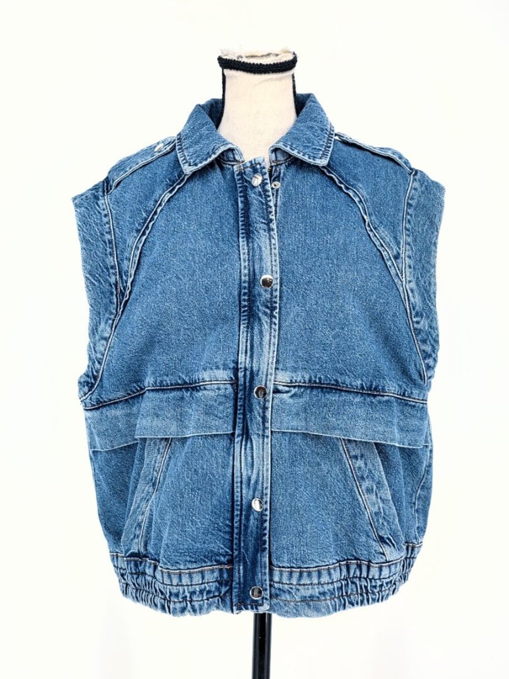 ba&sh Ruben Denim Vest Jacket Oversized Sleeveless Mid-Blue Wash - Size 1 (S)